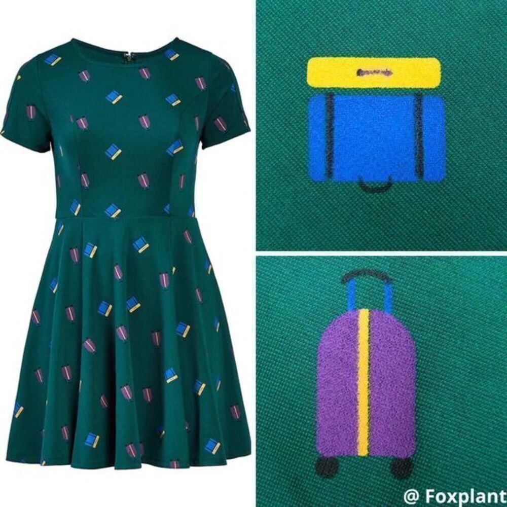 Unique Vintage Gwynnie‎ Bee Luggage Print Emerald Dress, 0X